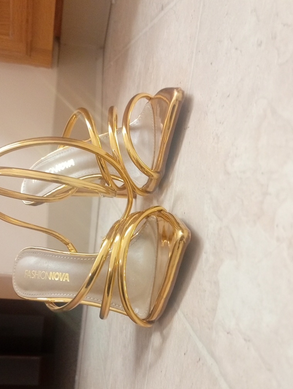 Fashion Nova Metallic Gold Strappy Stiletto Sandals